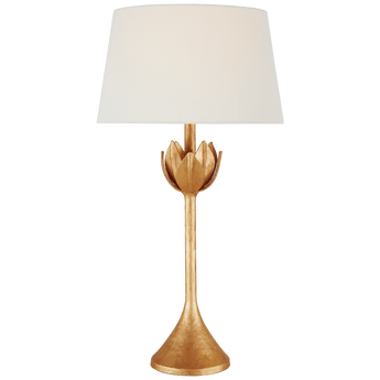 Alberto Large Table Lamp in Antique Gold Leaf with Linen Shade