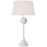 Alberto Large Table Lamp in Plaster White with Linen Shade