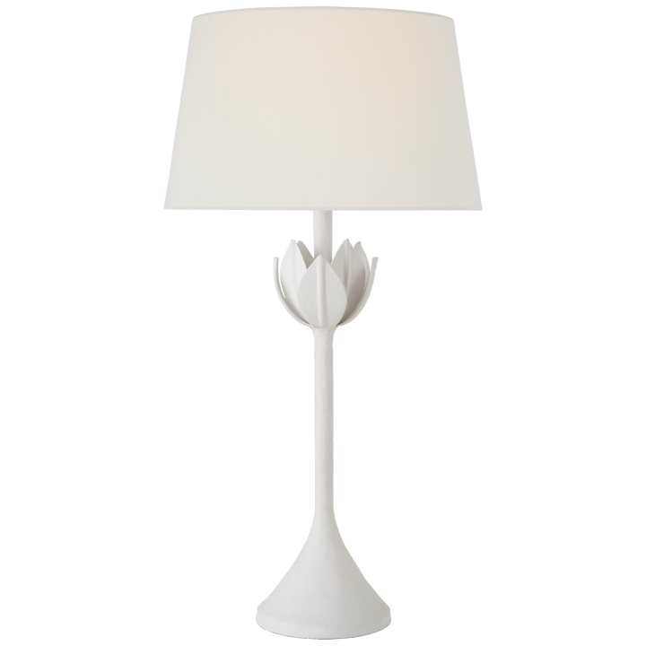 Alberto Large Table Lamp in Plaster White with Linen Shade