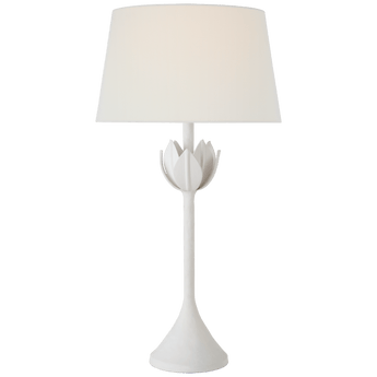 Alberto Large Table Lamp in Plaster White with Linen Shade