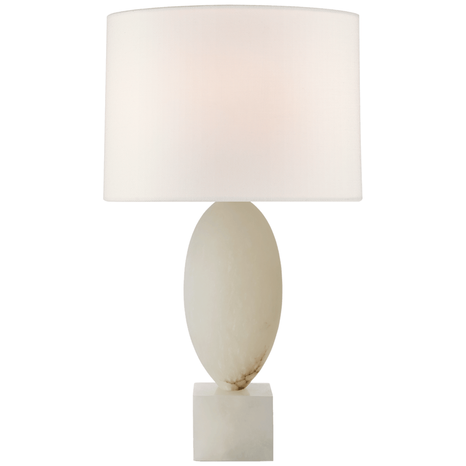 Versa Large Table Lamp in Alabaster with Linen Shade