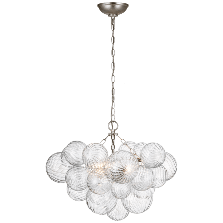 Talia Small Chandelier in Burnished Silver Leaf and Clear Swirled Glass