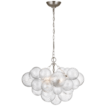 Talia Small Chandelier in Burnished Silver Leaf and Clear Swirled Glass