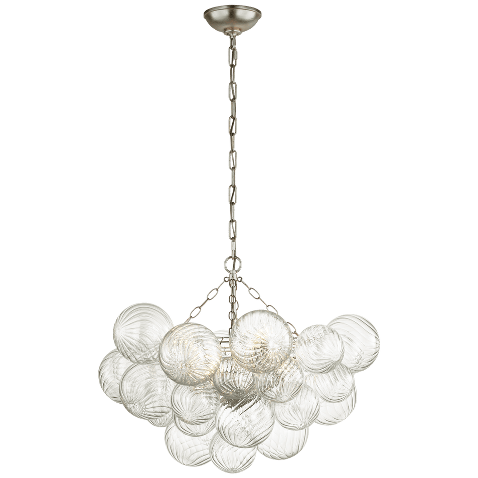 Talia Medium Chandelier in Burnished Silver Leaf and Clear Swirled Glass