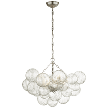 Talia Medium Chandelier in Burnished Silver Leaf and Clear Swirled Glass