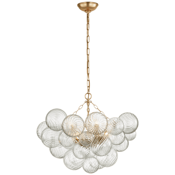 Talia Medium Chandelier in Gild and Clear Swirled Glass