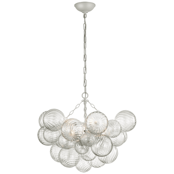 Talia Medium Chandelier in Plaster White and Clear Swirled Glass