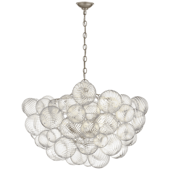 Talia Large Chandelier in Burnished Silver Leaf and Clear Swirled Glass