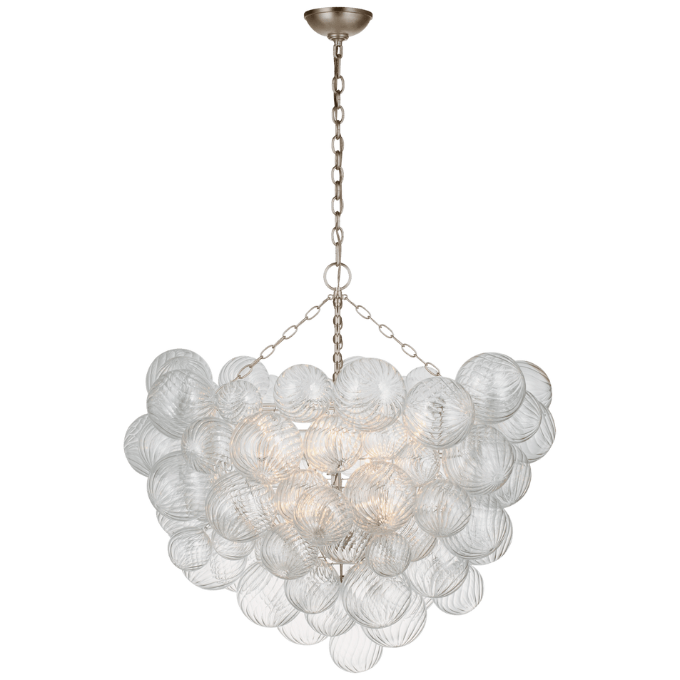 Talia Grande Chandelier in Burnished Silver Leaf with Clear Swirled Glass