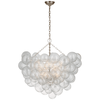 Talia Grande Chandelier in Burnished Silver Leaf with Clear Swirled Glass