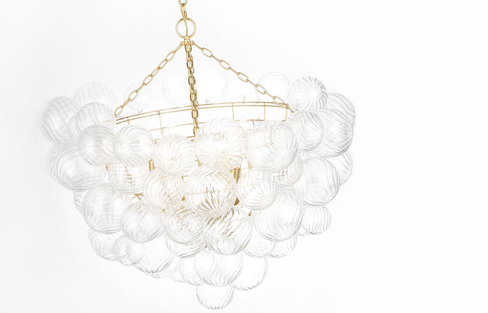 Talia Grande Chandelier in Gild with Clear Swirled Glass