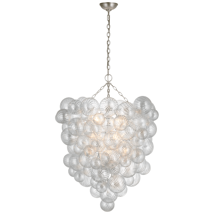 Talia Grande Entry Chandelier in Burnished Silver Leaf with Clear Swirled Glass