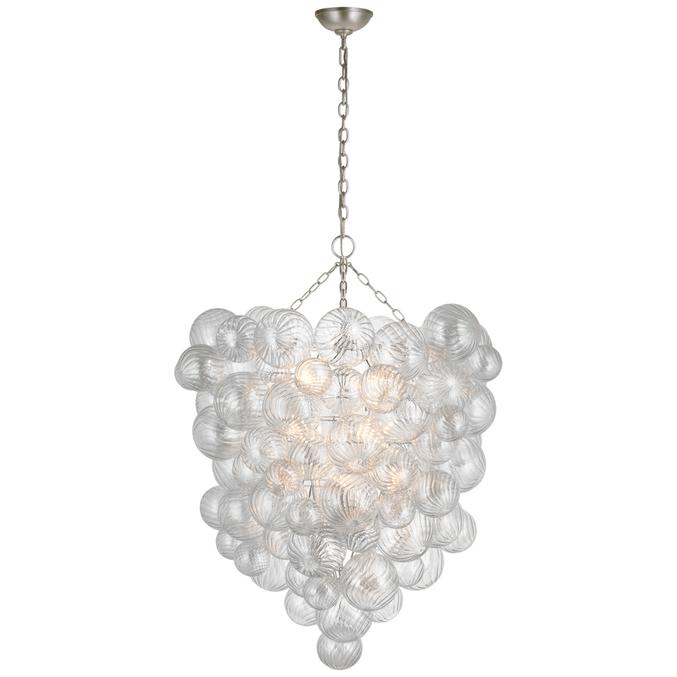 Talia Grande Entry Chandelier in Burnished Silver Leaf with Clear Swirled Glass