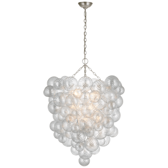 Talia Grande Entry Chandelier in Burnished Silver Leaf with Clear Swirled Glass