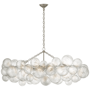 Talia Medium Linear Chandelier in Burnished Silver Leaf with Clear Swirled Glass