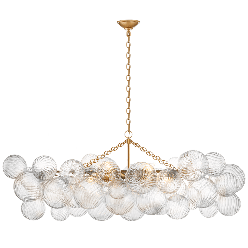 Talia Medium Linear Chandelier in Gild with Clear Swirled Glass