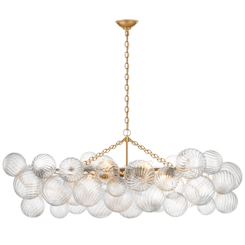 Talia Medium Linear Chandelier in Gild with Clear Swirled Glass