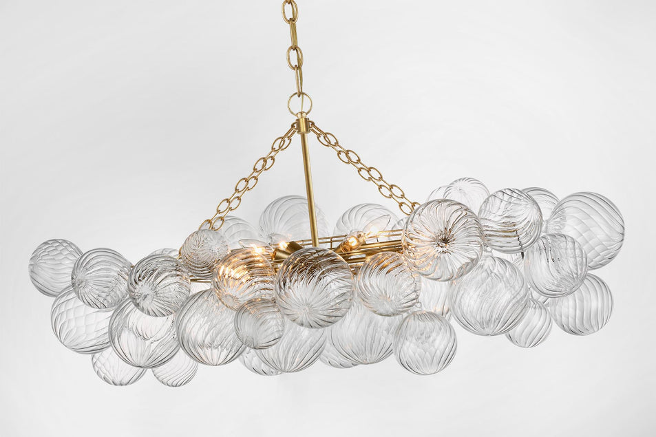 Talia Medium Linear Chandelier in Gild with Clear Swirled Glass