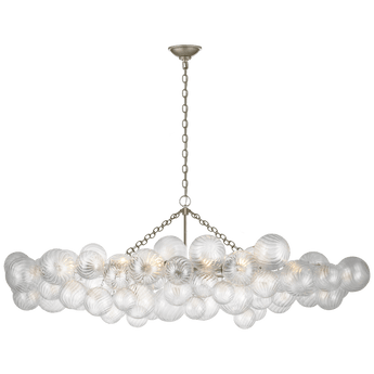 Talia Large Linear Chandelier in Burnished Silver Leaf with Clear Swirled Glass