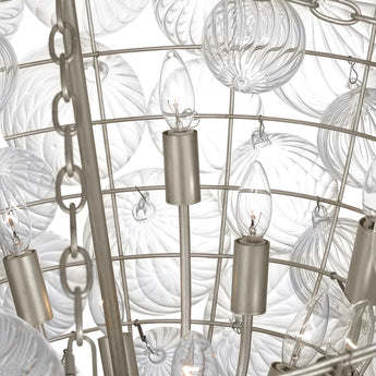 Talia 46" Chandelier in Burnished Silver Leaf and Clear Swirled Glass