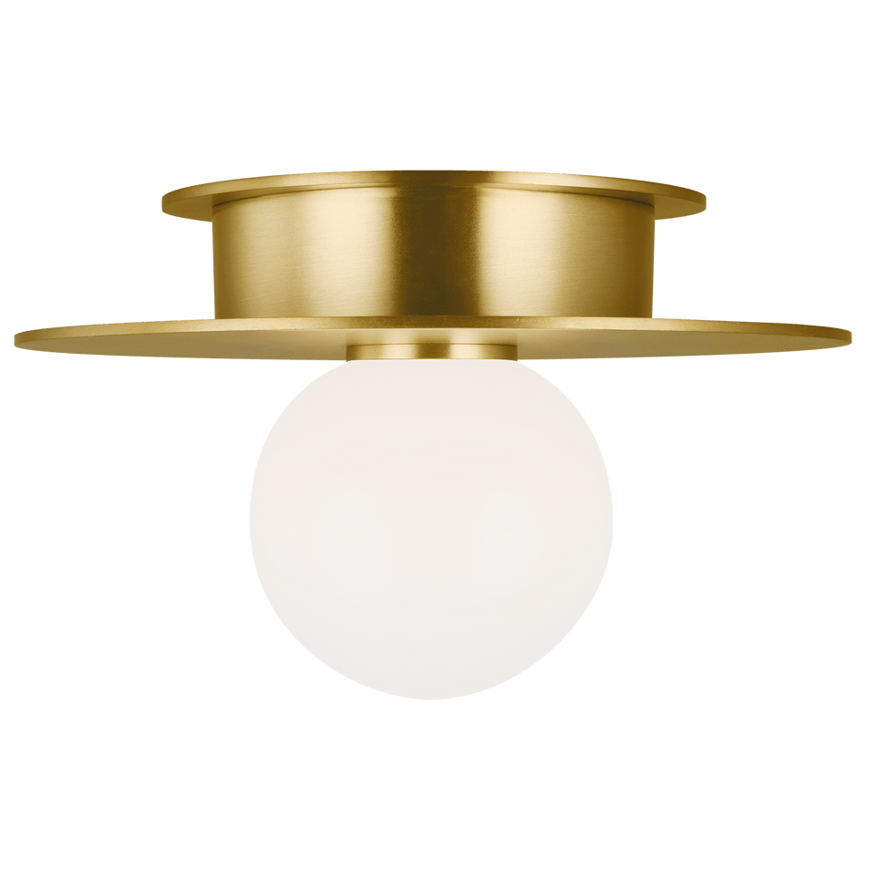 Nodes Small Flush Mount in Burnished Brass with White Glass