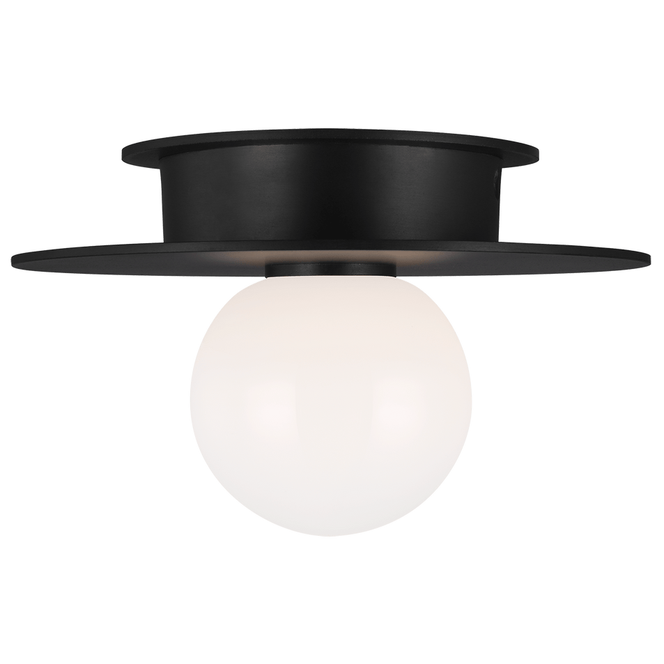 Nodes Small Flush Mount in Midnight Black with White Glass