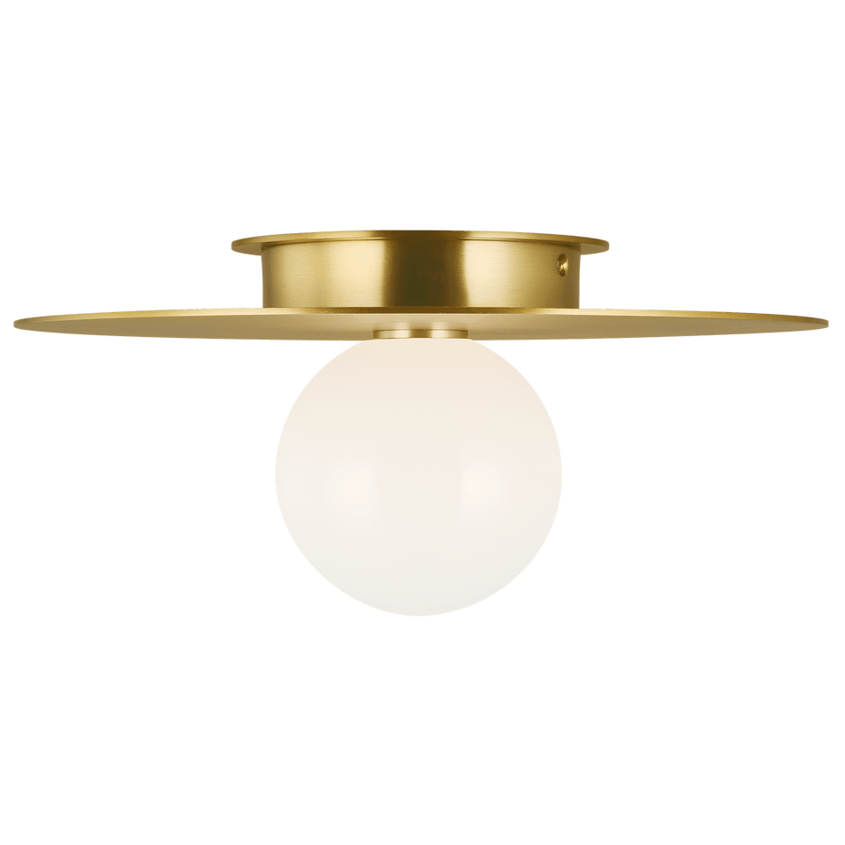 Nodes Medium Flush Mount in Burnished Brass with White Glass