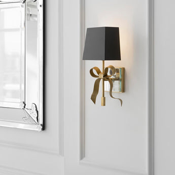 Ellery Gros-Grain Bow Small Sconce in Soft Brass with Matte Black Shade