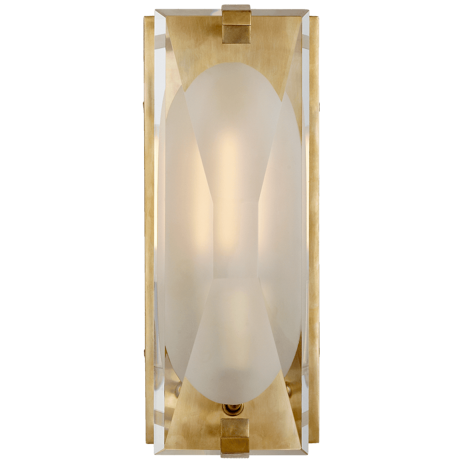 Castle Peak Small Bath Sconce in Soft Brass with Etched Clear Glass