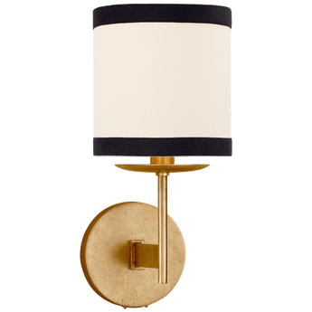 Walker Small Sconce in Gild with Cream Linen Shade with Black Linen Trim