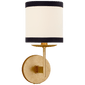Walker Small Sconce in Gild with Cream Linen Shade with Black Linen Trim