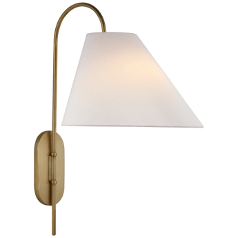 Kinsley Large Articulating Wall Light in Soft Brass with Linen Shade