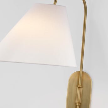 Kinsley Large Articulating Wall Light in Soft Brass with Linen Shade