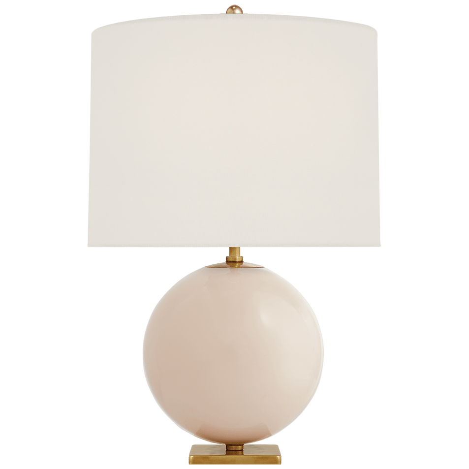 Elsie Table Lamp in Blush Painted Glass with Cream Linen Shade