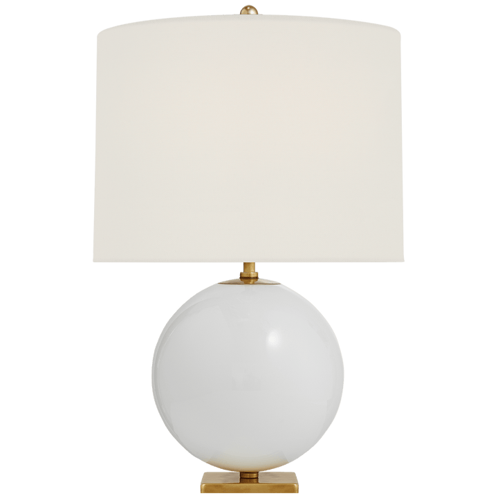 Elsie Table Lamp in Cream Reverse Painted Glass with Cream Linen Shade