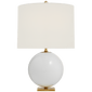 Elsie Table Lamp in Cream Reverse Painted Glass with Cream Linen Shade