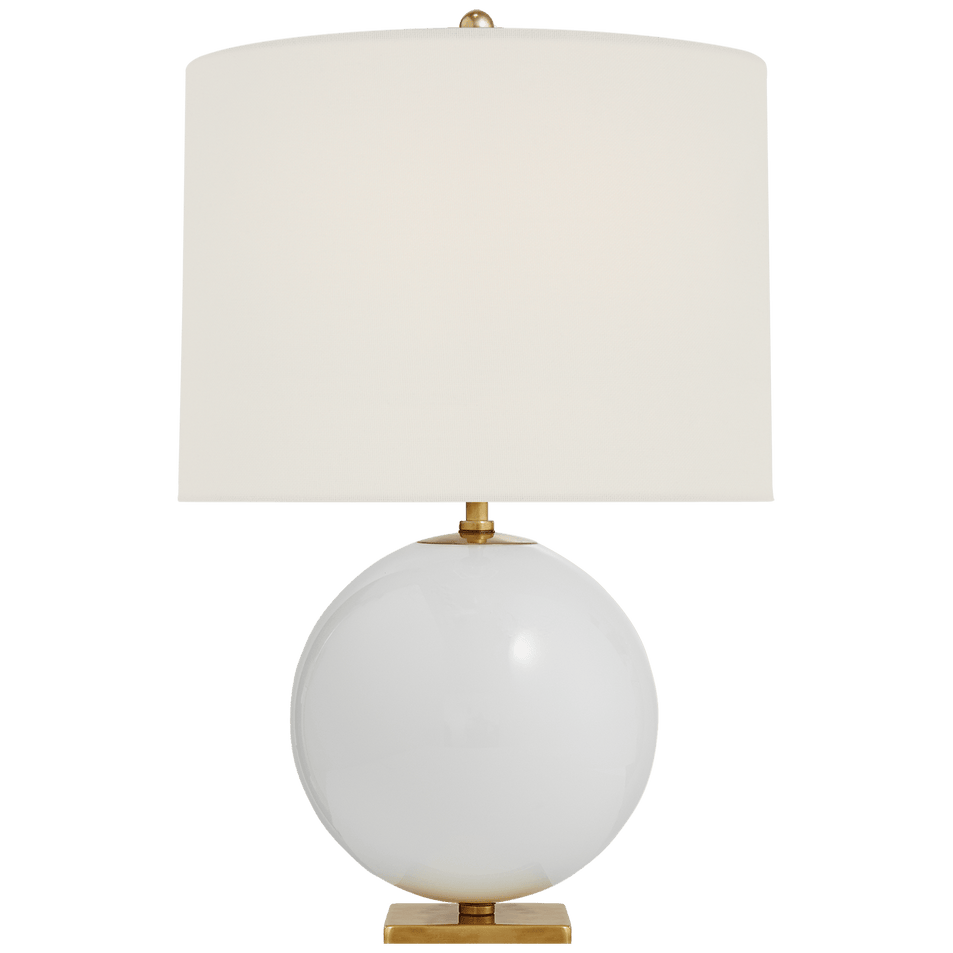 Elsie Table Lamp in Cream Reverse Painted Glass with Cream Linen Shade