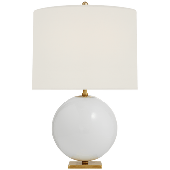 Elsie Table Lamp in Cream Reverse Painted Glass with Cream Linen Shade