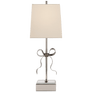 Ellery Gros-Grain Bow Table Lamp in Polished Nickel and Mirror with Cream Linen Shade