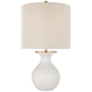 Albie Small Desk Lamp in New White with Cream Linen Shade