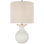 Albie Small Desk Lamp in New White with Cream Linen Shade