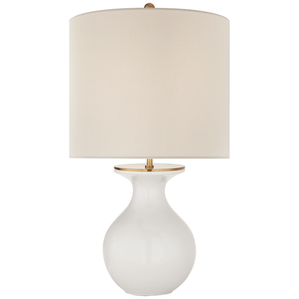 Albie Small Desk Lamp in New White with Cream Linen Shade