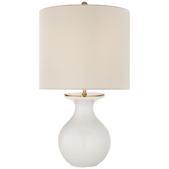 Albie Small Desk Lamp in New White with Cream Linen Shade