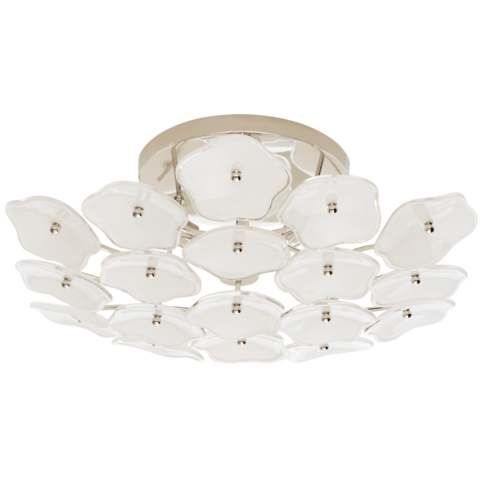 Leighton Medium Flush Mount in Polished Nickel with Cream Tinted Glass