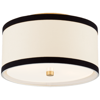 Walker Small Flush Mount in Gild with Cream Linen with Black Linen Trim