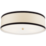 Walker Large Flush Mount in Gild with Cream Linen Shade with Black Linen Trim