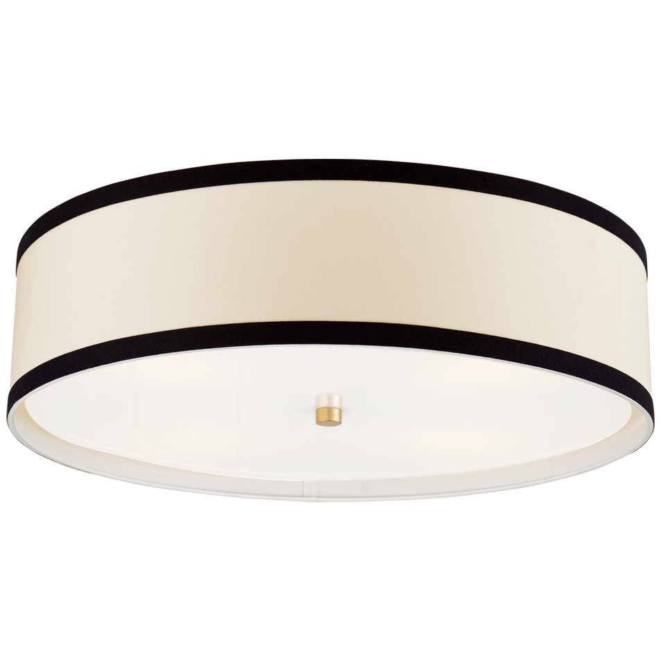 Walker Large Flush Mount in Gild with Cream Linen Shade with Black Linen Trim