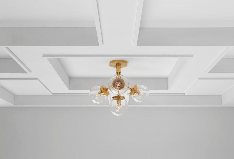 Prescott Medium Semi-Flush Mount in Soft Brass with Clear Glass