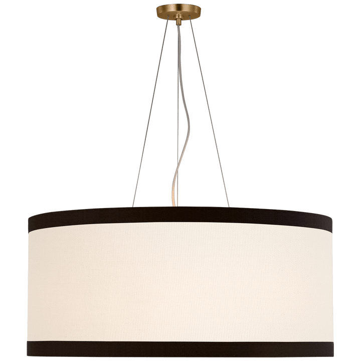 Walker Large Hanging Shade in Gild with Cream Linen Shade with Black Linen Trim