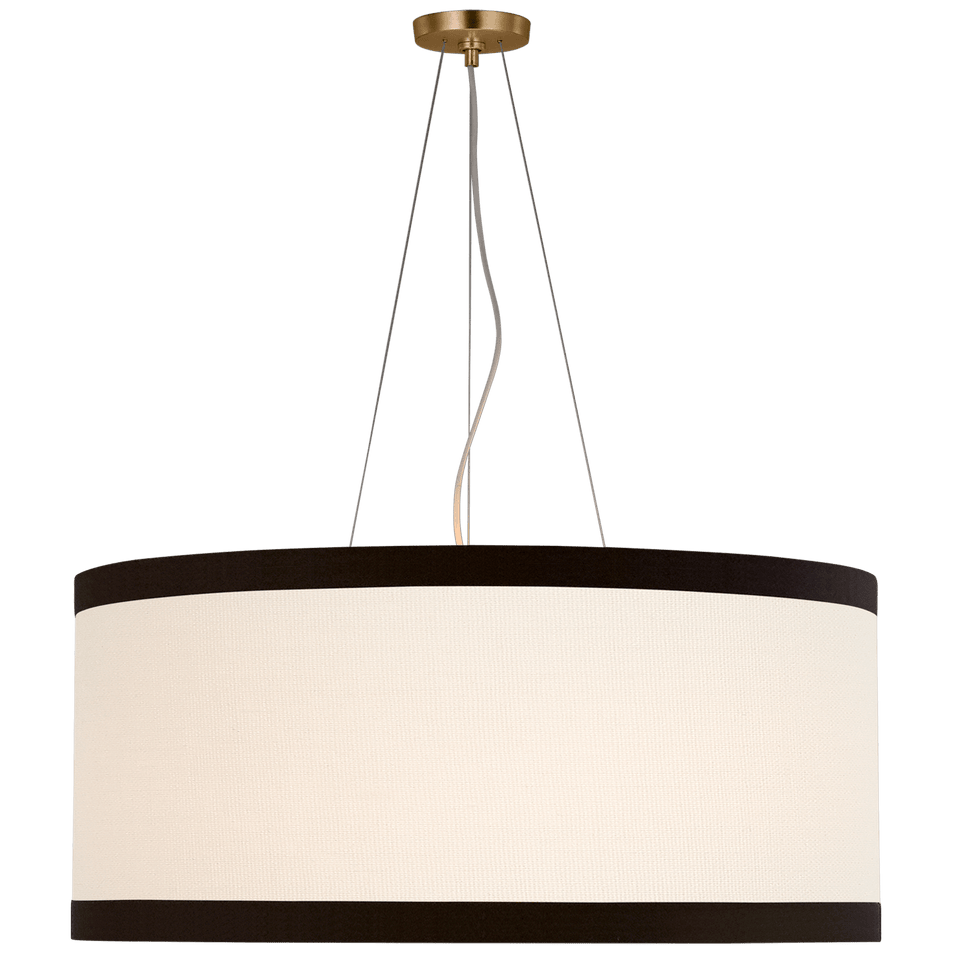 Walker Large Hanging Shade in Gild with Cream Linen Shade with Black Linen Trim